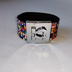 Bejeweled Multicolor Bracelet With Unique Silver Heart Bling Clasp